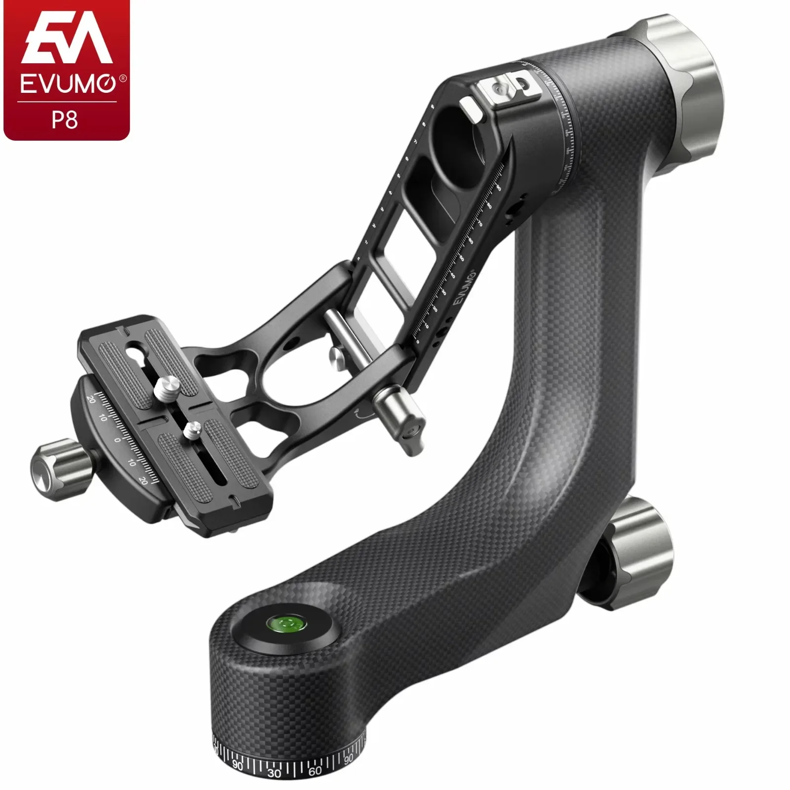 EUVMO P8 Professional Gimbal Head Carbon Fiber Heavy Duty 360&deg; Panoramic Head with 1/4" Quick Release Plate for DSLR Cameras New