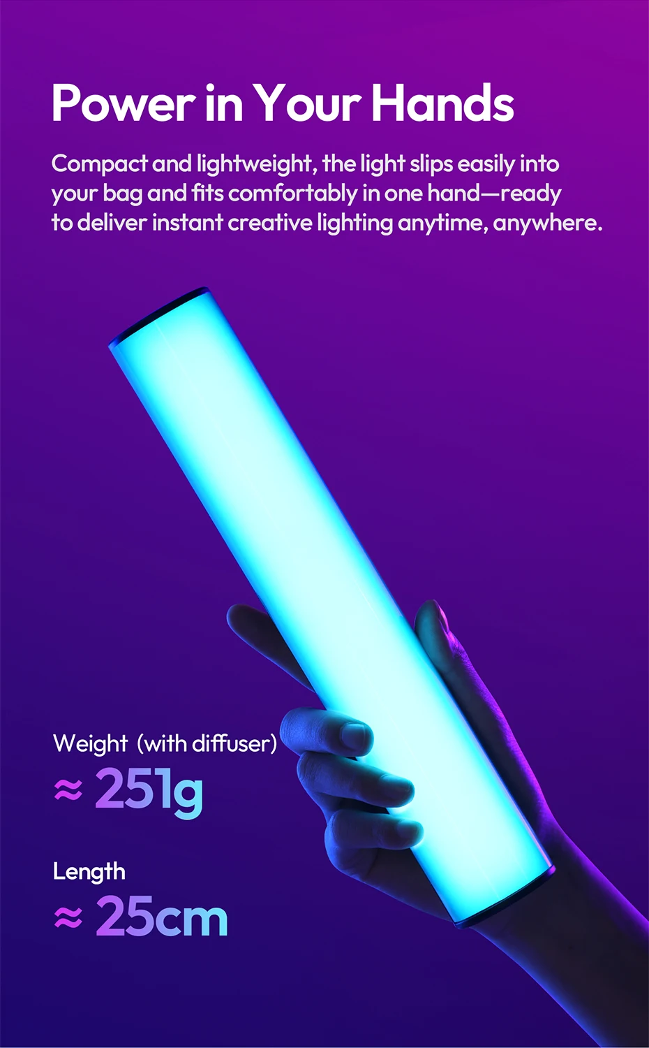 B15RGB 15W Magnetic Tube Light Handheld Led Stick Light 1800-9000K CCT 3300mAh f