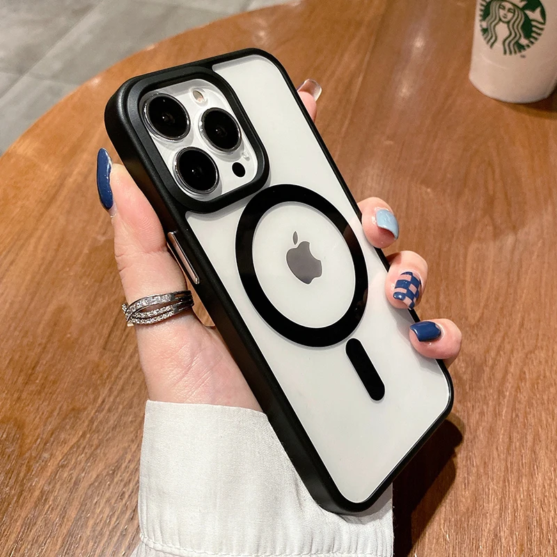 Прозрачный Красочный мягкий чехол Magsafe с рамкой для iPhone 13 12 11 Pro Max mini X XR XS 7 8 Plus SE 2