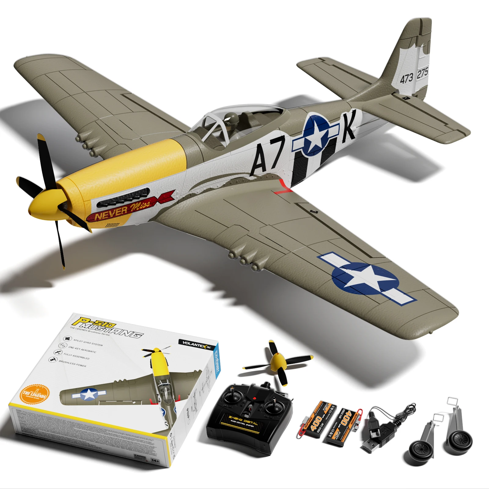 VOLANTEXRC RC Plane 2.4Ghz Mustang P51D 500mm Wingspan Fixed Wing EPO Warbird RC Airplane control One-Key Aerobatic for Beginners 768-2 1