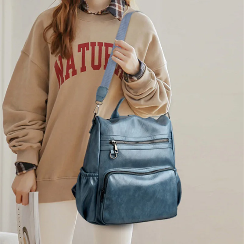 Vintage PU Leather Women's Backpack Anti-Theft Feminina Travel Backpack Large Capacity Shoulder Bag College Students School Bag