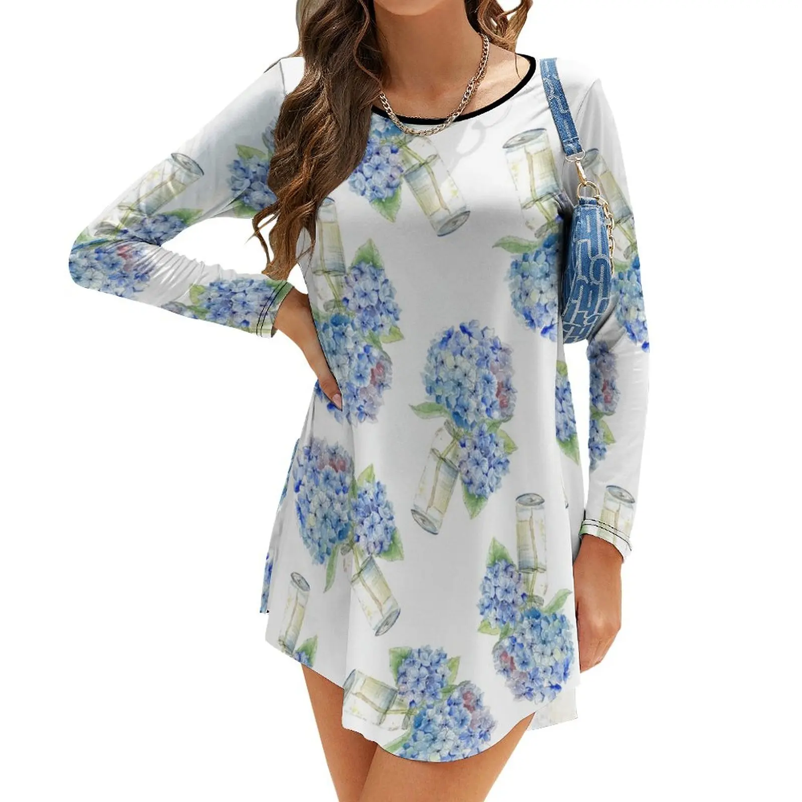 

Blue Hydrangea, Still Life Long-Sleeve Dress Dresses for wedding party dress
