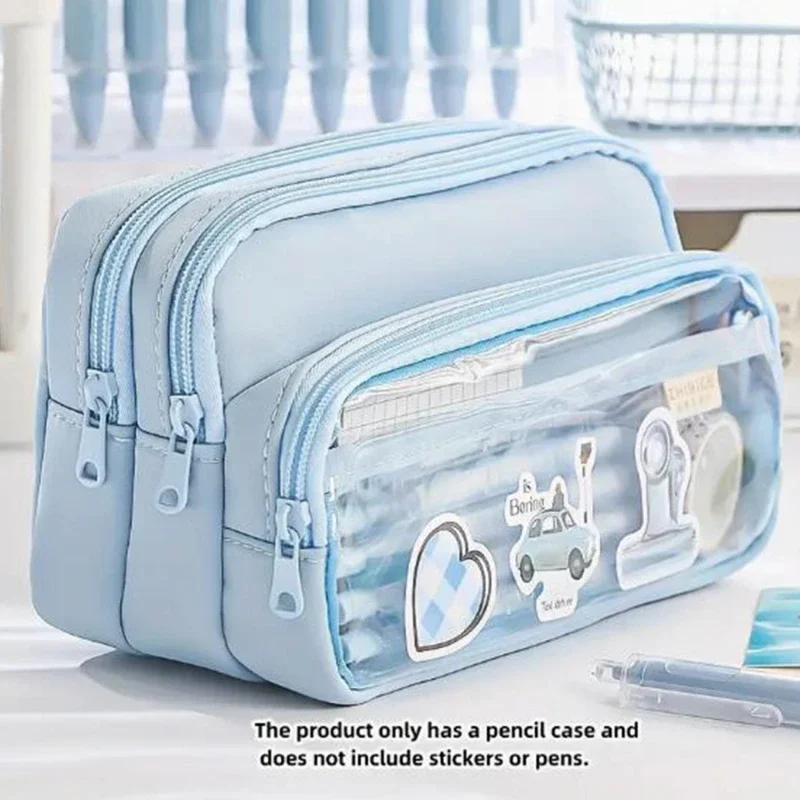 Chic Solid Color Pencil Case Korean Simplicity Transparent Pen Pouch Large Capacity Organizer Bag School SuppliesStationery bag 2