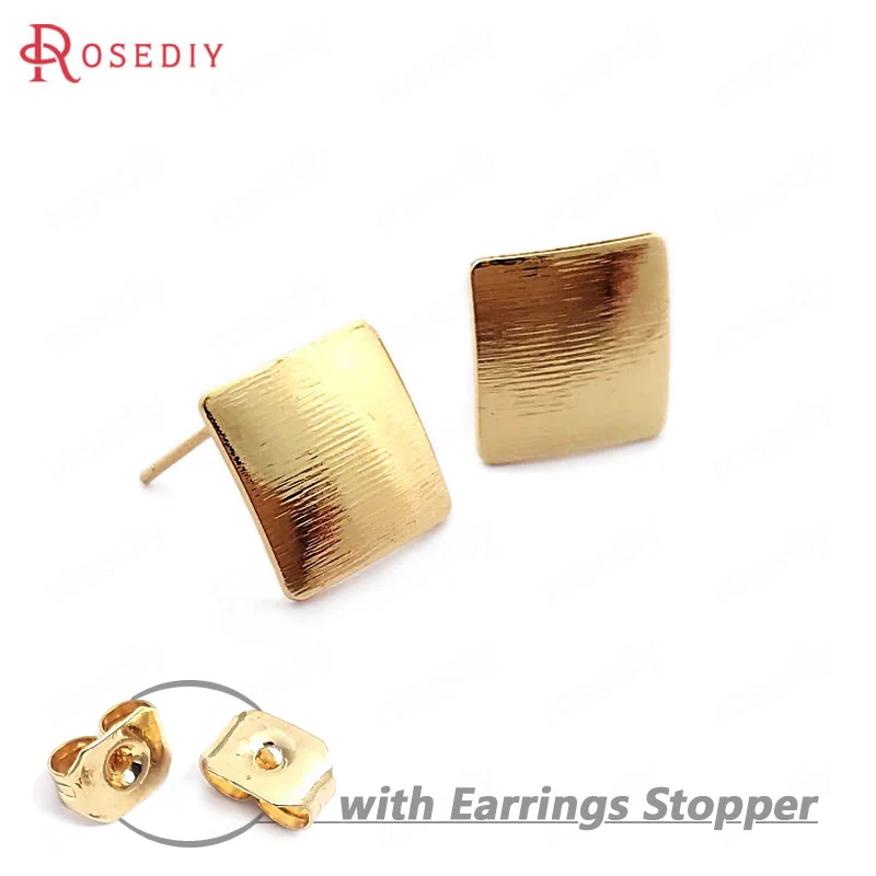 

(F337)10 pieces 13mm High Quality Gold Color Brass Striped Arc Surface Rhombus Stud Earrings Pins Findings Accessories