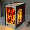 DIY Wooden Christmas Diary Book Nook Shelf Insert Miniature Model Kits With Furniture Bookshelf Handmade Bookend Friends Gifts 3