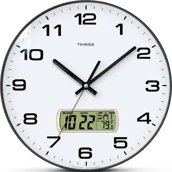 TIMESS Calendar Wall Clock,3 Sizes 4 Colors Optional with Calendar and Fahrenheit Temperature Display,battery Operated Minimalist Style Wall Clock for Living Room Bedroom Dining Study Office Decor 1