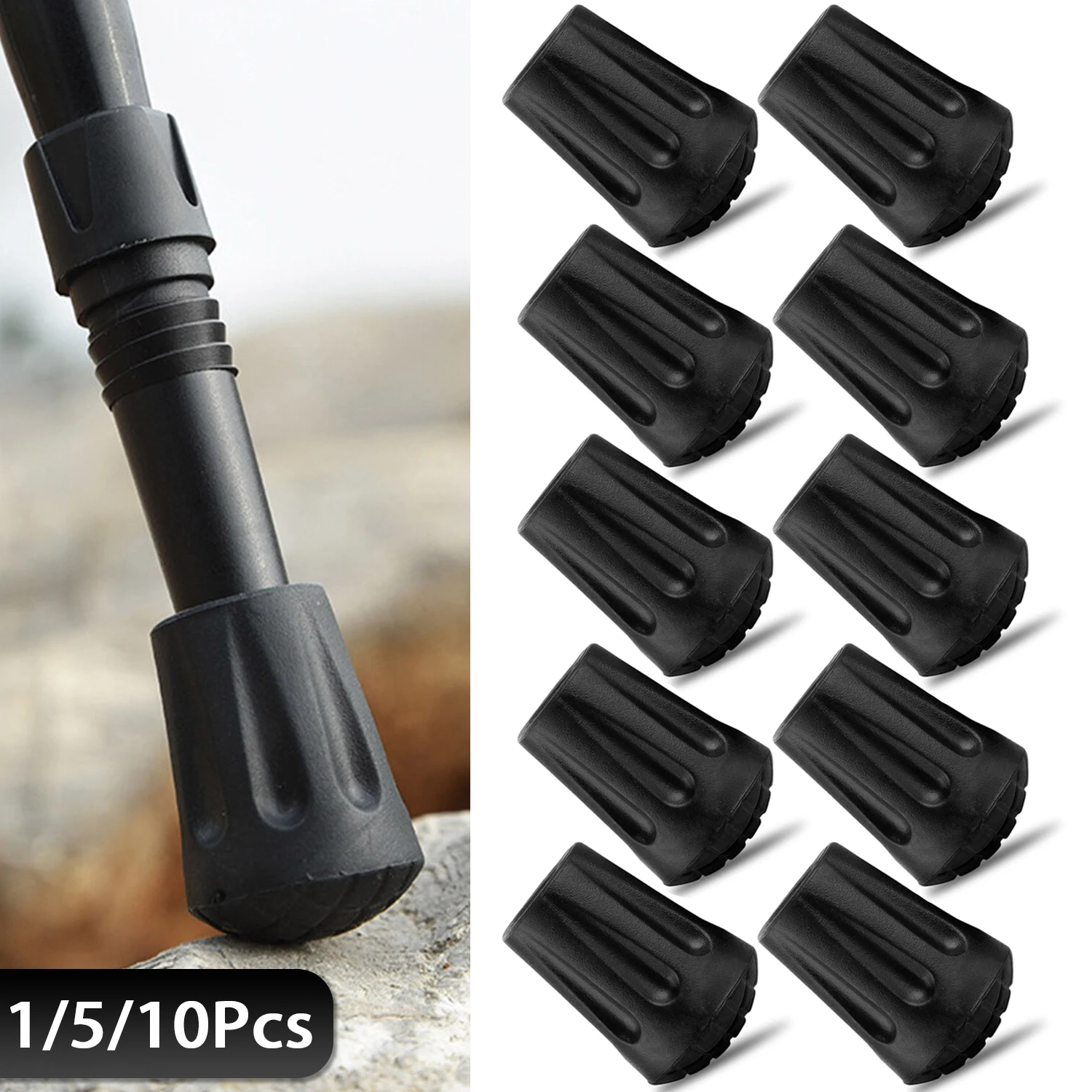 Walking Stick Tips Anti-Slip Rubber Tips Trekking Poles Durable Hiking Stick Tip Protectors Walking Accessories 1-10Pc