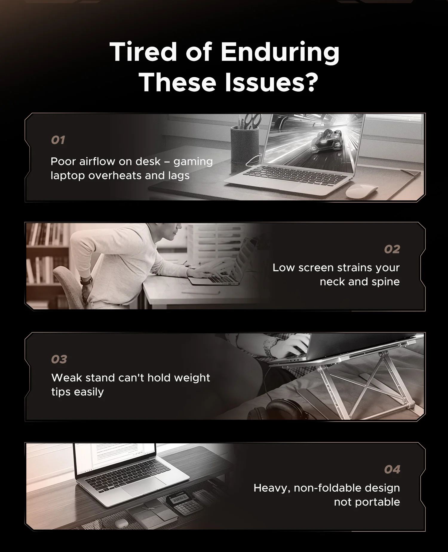 ORICO 데스크용 노트북 스탠드, 각도 조절 가능한 노트북 받침대 360 °   회전식 인체공학적 노트북 홀더 게임용 RGB(17인치 이하 모든 노트북용)