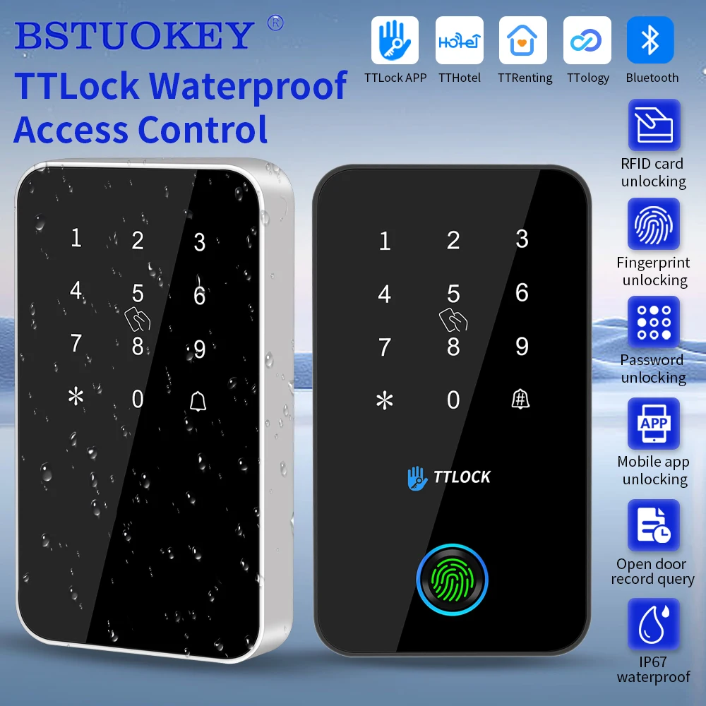 BSTUOKEY IP67 방수 스마트 잠금장치: 지문, 번호, NFC, 블루투스 13.56MHz, 앱 잠금해제. 야외 출입 통제 키