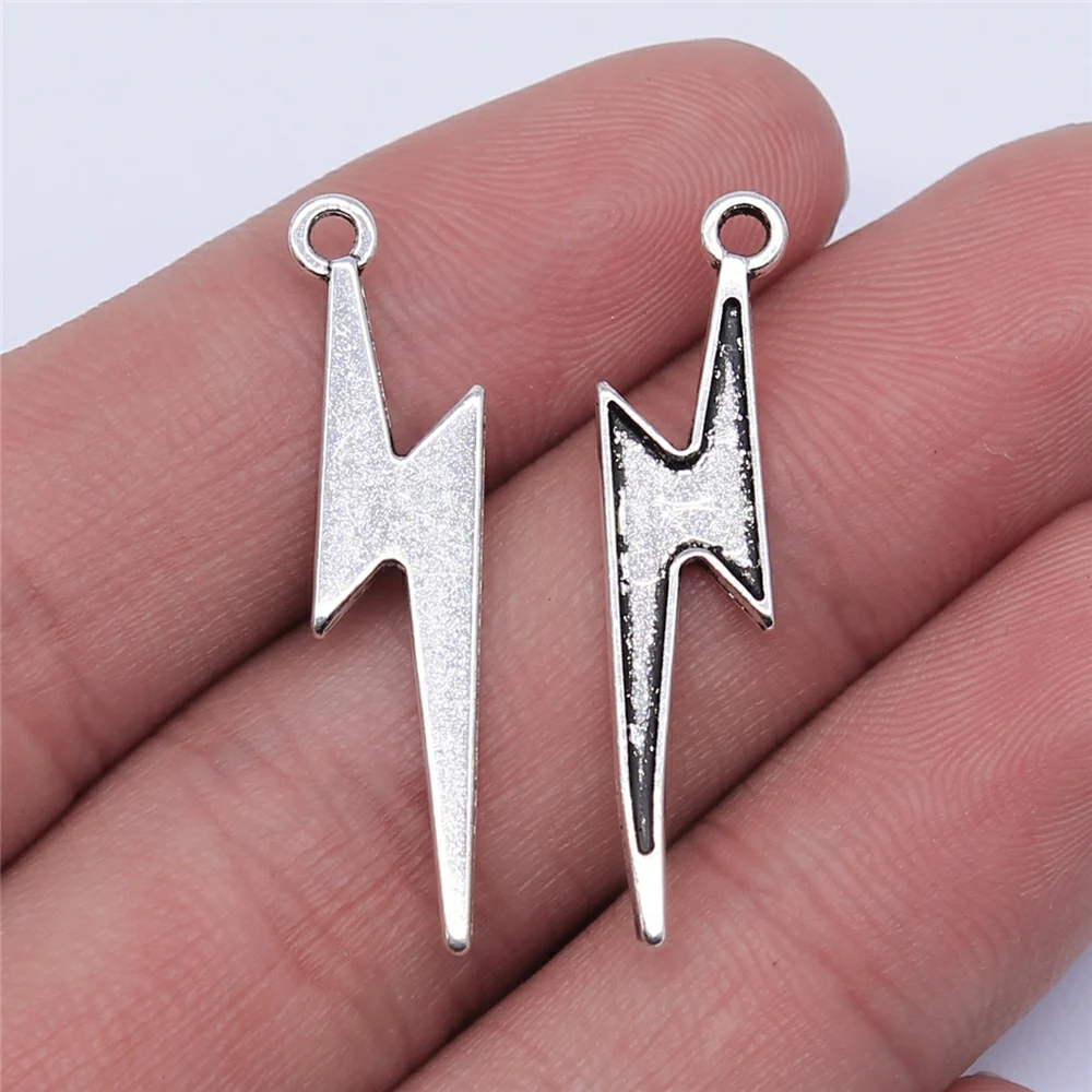 WYSIWYG 20pcs 34x8mm 골동품 실버 컬러 번개 매력 펜던트 쥬얼리 만들기 DIY 쥬얼리 결과 만들기