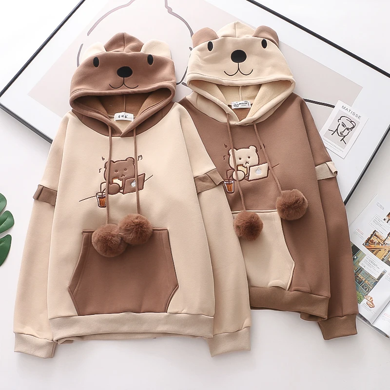 

Y2k Clothes Harajuku Bear Anime Hoodies Women Korean Kawaii Cotton Fleece Coat Long Sleeve Kpop Y2K Girls Spring