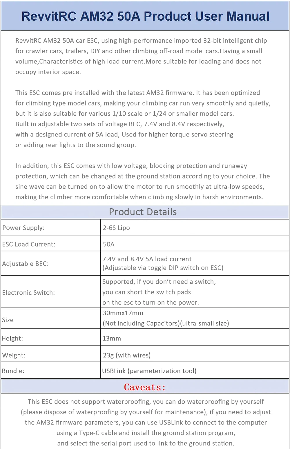 Description Picture 3 of itemRevvitRC H3110 2250KV 1850KV 2-4S 14-Pole Outrunner Brushless Motor 3.17mm Shaft AM32 50A 3-6S 32-bit Car ESC For RC 1/10 RC Car