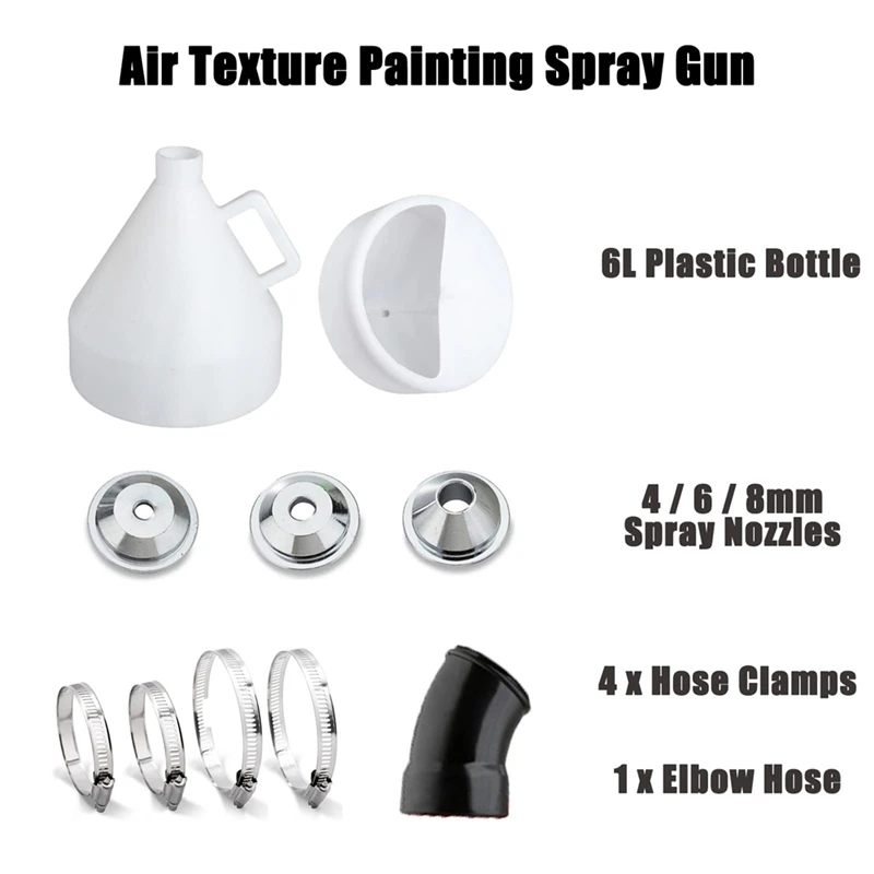 T02C-4/6/8Mm Nozzles Drywall Texture Painting, 1.58 Gallon (6L) Air Hopper With Elbow Hose For Walls Popcorn Ceilings