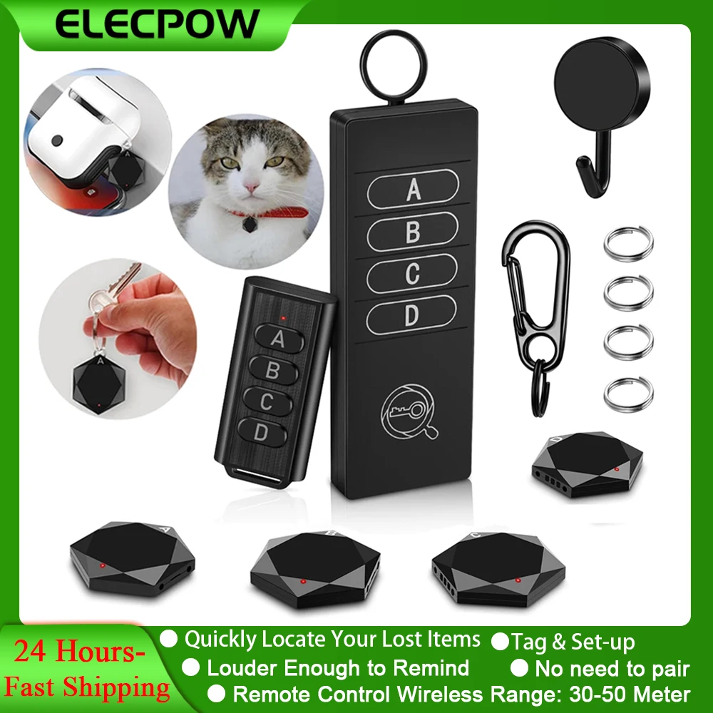 

Elecpow Anti Lost Tracker Key Finder Locator Portable Wireless Smart Pet Wallet Tracker With 164ft Remote Control 4 Receivers