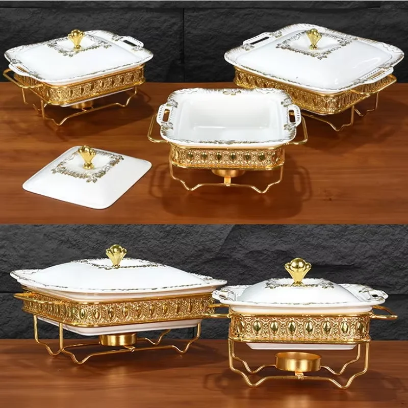 Luxury Food Warmer et Stove Stockpot With Cover Casserole Rack Candlestick Holder Ceramic Dry pot Heated Enamel pot 6 pcs