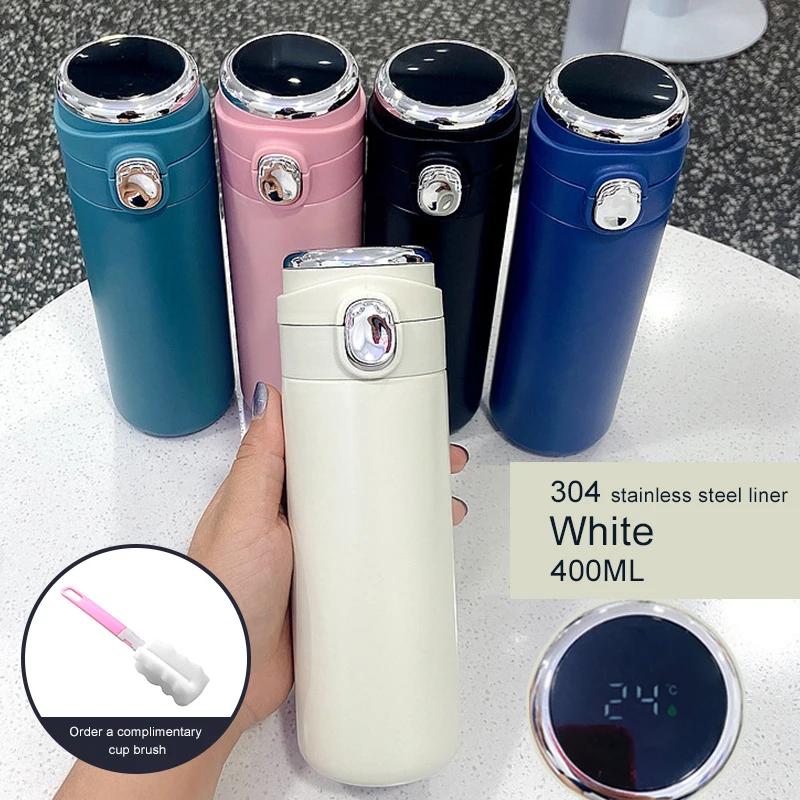 Smart Insulated Water Bottle Vacuum Wide Mouth Coffee Mug Travel Thermoses  with LCD Touch Screen 304 Stainless Steel Coffee Cup