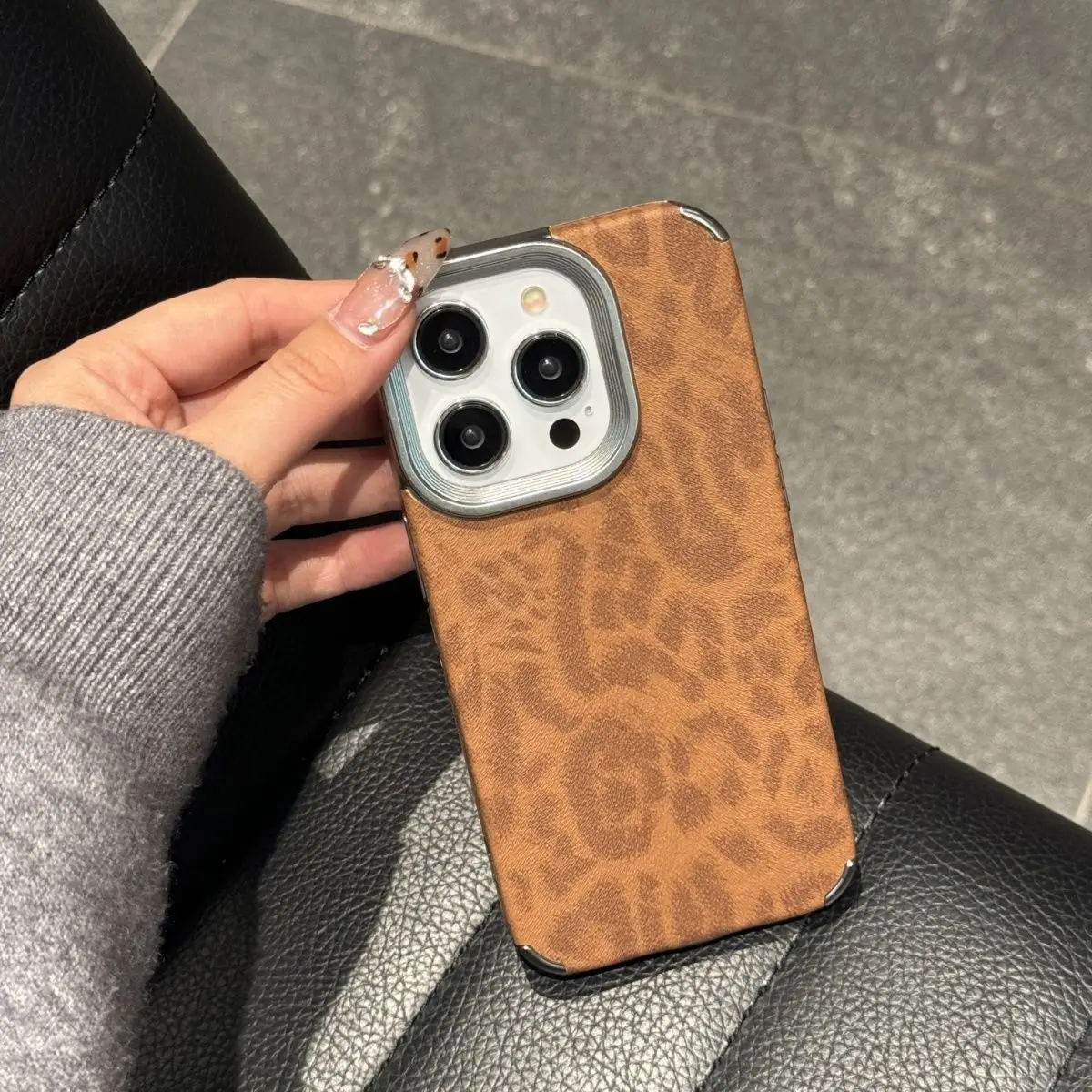 Korean Leopard Print Leather Case - Stylish Animal Pattern Soft Shockproof Back Cover