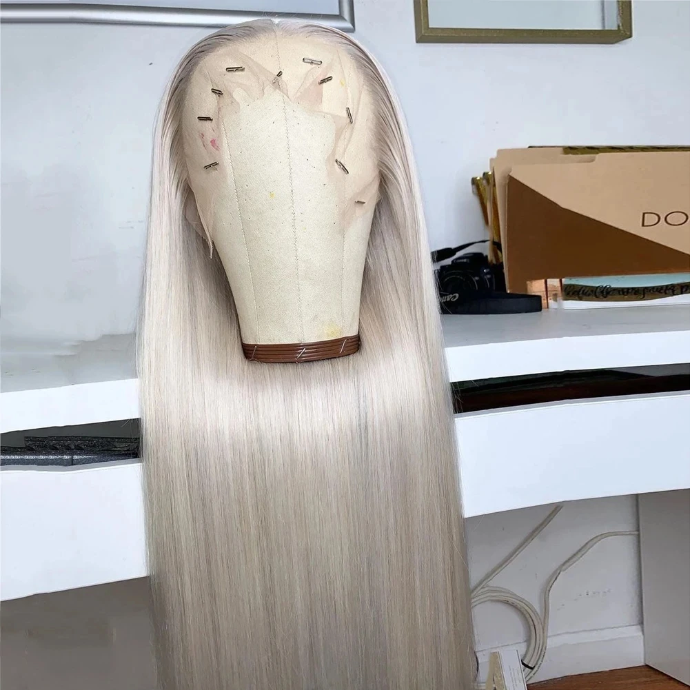 

#60 Blonde Lace Front Wig Synthetic Hair Long Straight Lace Wigs Transparent Lace Frontal Wig Pre Plucked 180% Density Fiber