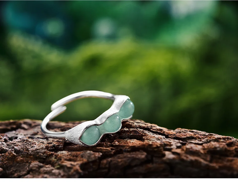 Silver Handmade Creative Pea Pods Design Ring
