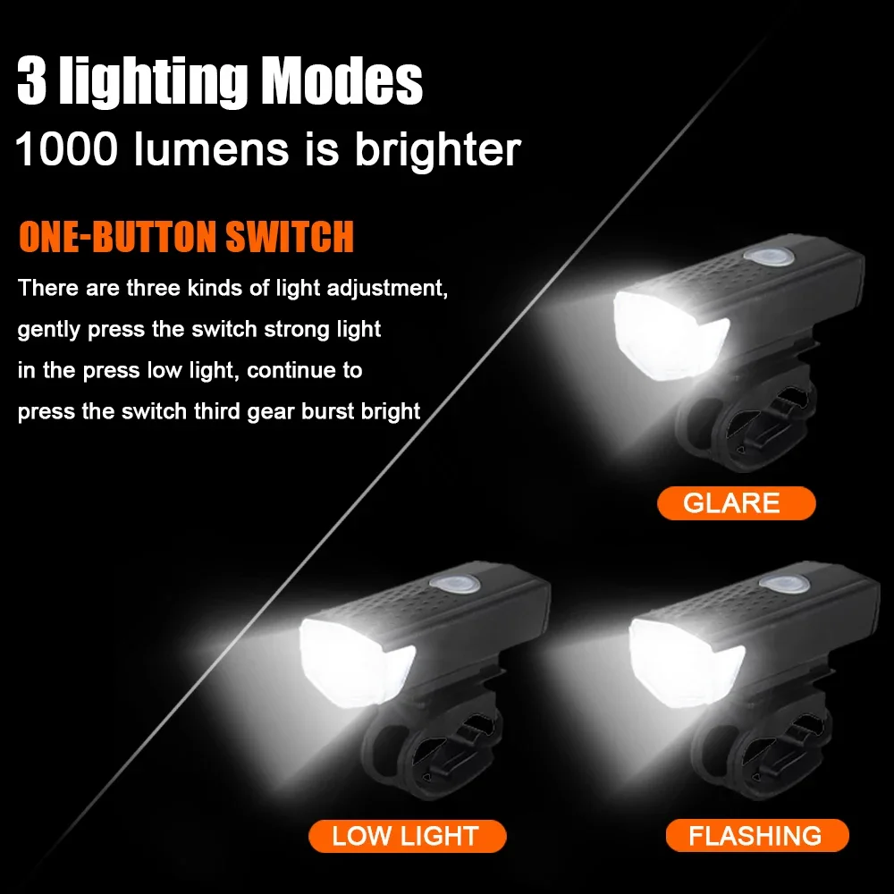 USB Rechargeable Bike Light Set Front Light With Taillight 3 Modes Easy to Install For Bicycle Accessories bicycle lights