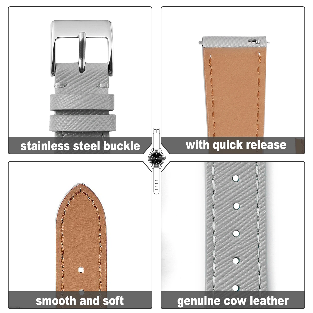 Sleek Tapered Saffiano Leather Quick Release Watch Strap