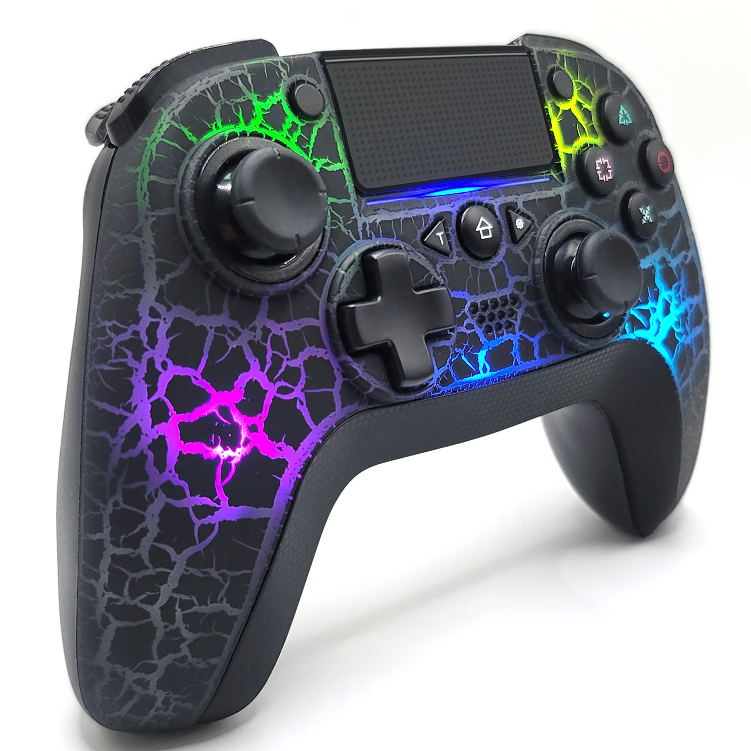 Controller Wireless Q600 Per Ps4, Gamepad Remoto Wireless Con Design Unico Incrinato/8 Colori Led Regolabili