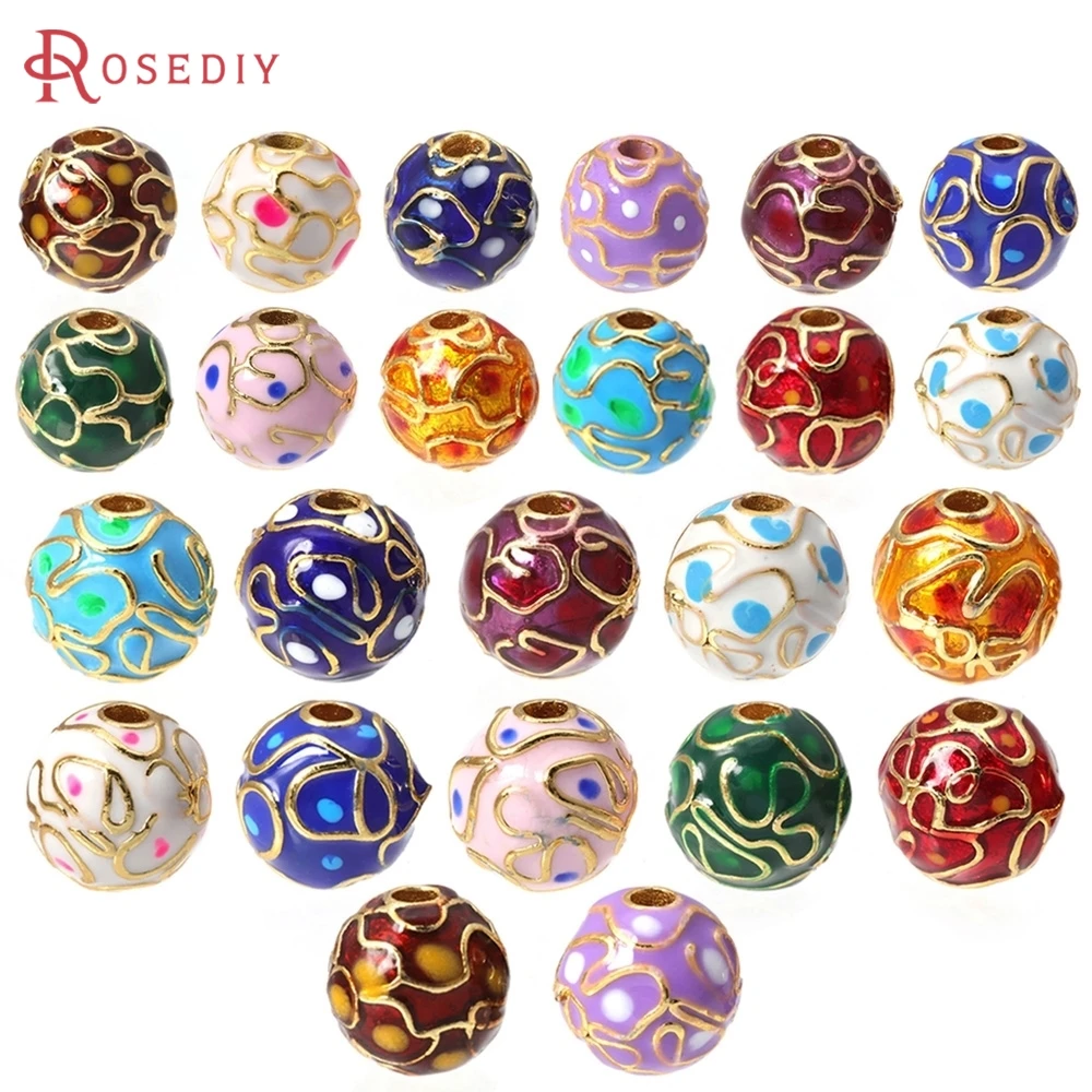 4개입 8MM 10MM 무광 금색 황동 오일 페인팅 라운드 스페이서 비즈 팔찌 고..