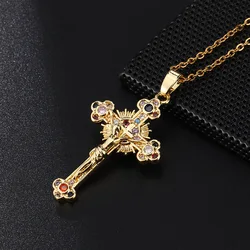 Elegant Multicolor Zircon Cross Necklace with Virgin Mary Pendant - A Perfect Religious Jewelry Gift (A - colorful)