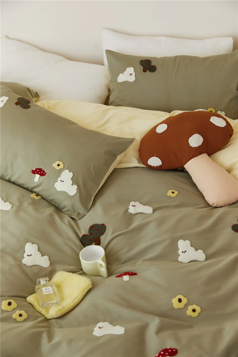 

Cute Forest Rabbit Towel Embroidered Wash Cotton Four Piece Set Girl Heart Four Seasons Universal Cotton Quilt Cover Bedding