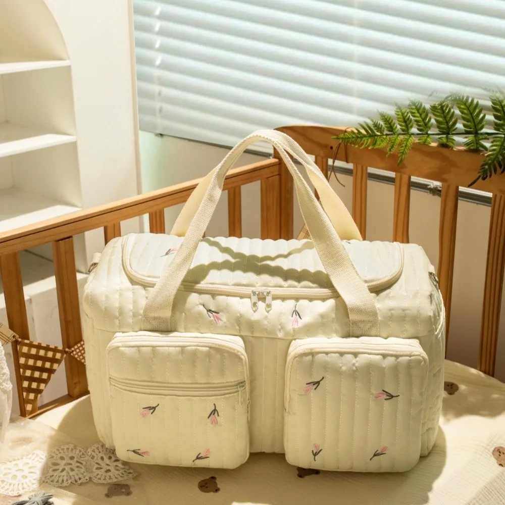 Little Bear Embroidered Diaper Bag Large Capacity Lightweight Diaper Changing Tote Bag with Shoulder Strap Leisure Handbag