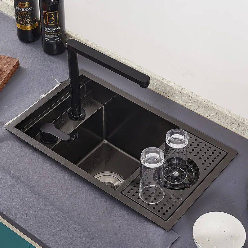 Black Flip Cover Drop-in Undermount Stainless Steel 304
