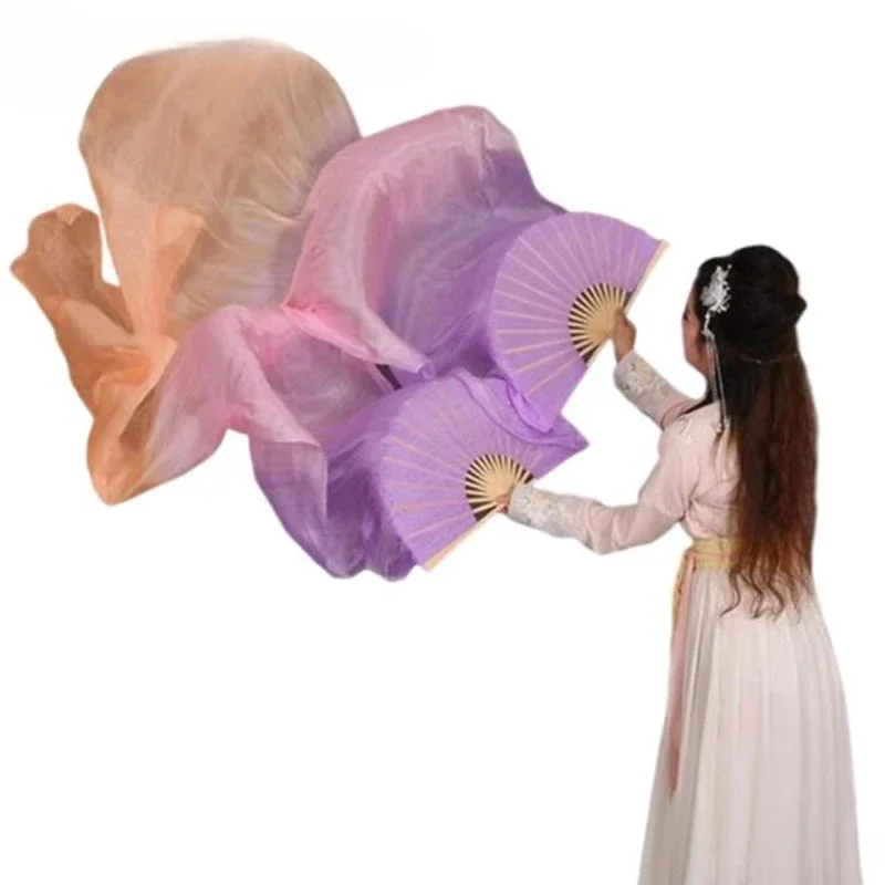 

Hot Sell Magic Dream Belly Dance Fan Veil Real Silk Women Stage Show Props Light Color 180cm Adults