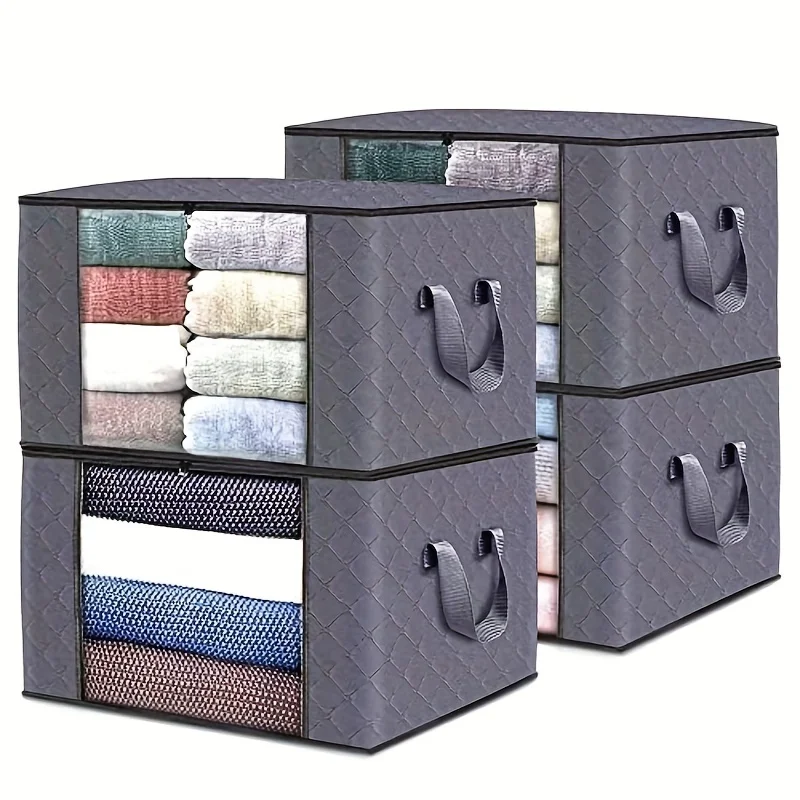 

2pcs Durable Clothes Storage Bag with Handles Foldable Blanket Storage Bags for Clothing Bedroom Comforter Closet Dorm Toys Grey