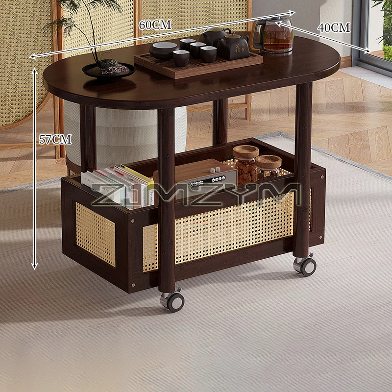 طاولة القهوة المتنقلة، طاولة حافة تخزين مزدوجة الط...