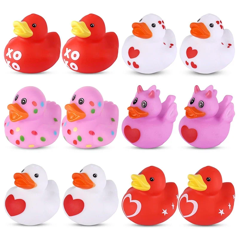 5Pcs Valentine's Day Rubber Ducks Bulk Funny Duck Vinyl Duck Toys Playing In Water Toys For Ducking Valentine Party Baby Shower