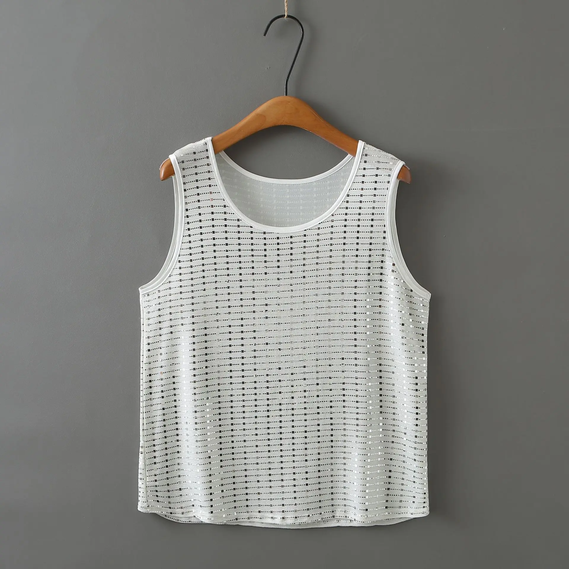 100kg Plus Size Women's Tank Top Temperament Sequin Vest With Base Sleeveless T-shirt 628