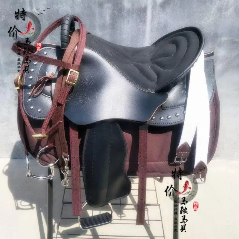 New Large Saddle with Leg Protectors, Leather Endurance Horse Saddle седло для лошади
