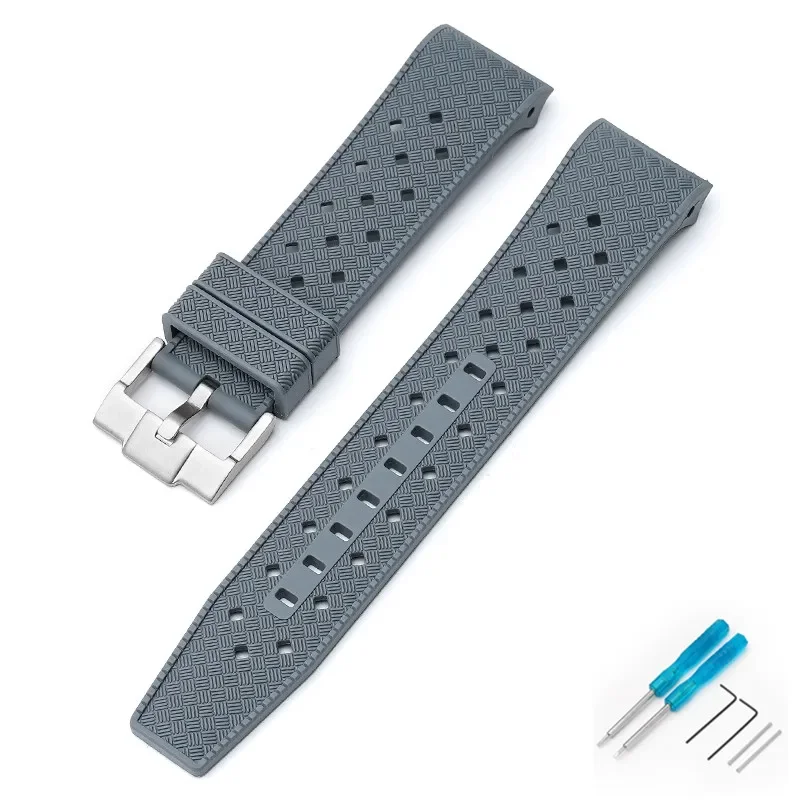 Curved End Waterproof Sport Silicone Watch Band - 22mm