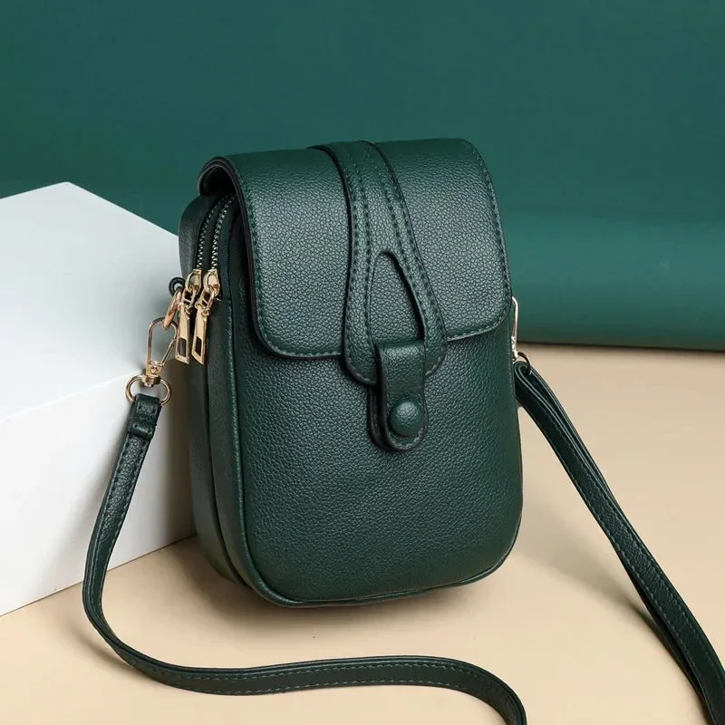 Simple Shoulder Bag for Women PU Leather Crossbody Bag Multi-layer Messenger Handbag and Purse Flap Phone Bolsa Sac