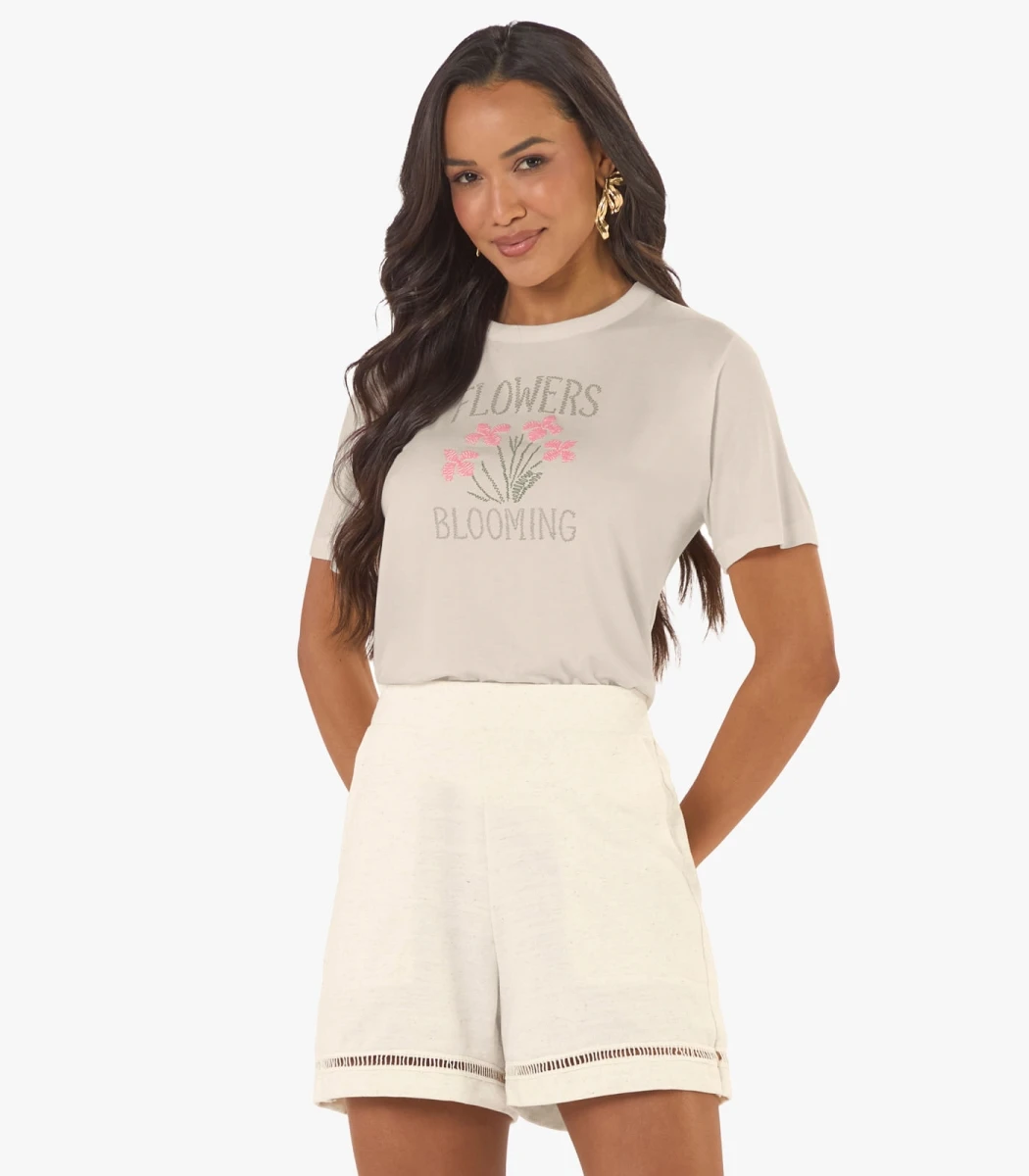 Blusa Feminina Viscotorcion Com Estampa Rovitex Bege