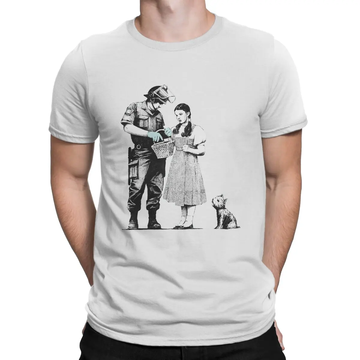 Vintage Stop and Search T-Shirt for Men Crewneck Pure Cotton T Shirts Banksy Street Graffiti Artist Short Sleeve Tees Classic