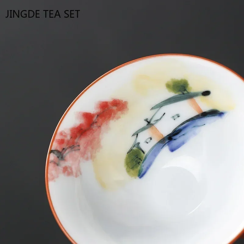 1 Pcs Chinese Ceramic Teacup Hand Painted Flowers and Birds Cup Travel Tea Bowl Household Porcelain Tea Set Master Cup 60ml tea cup