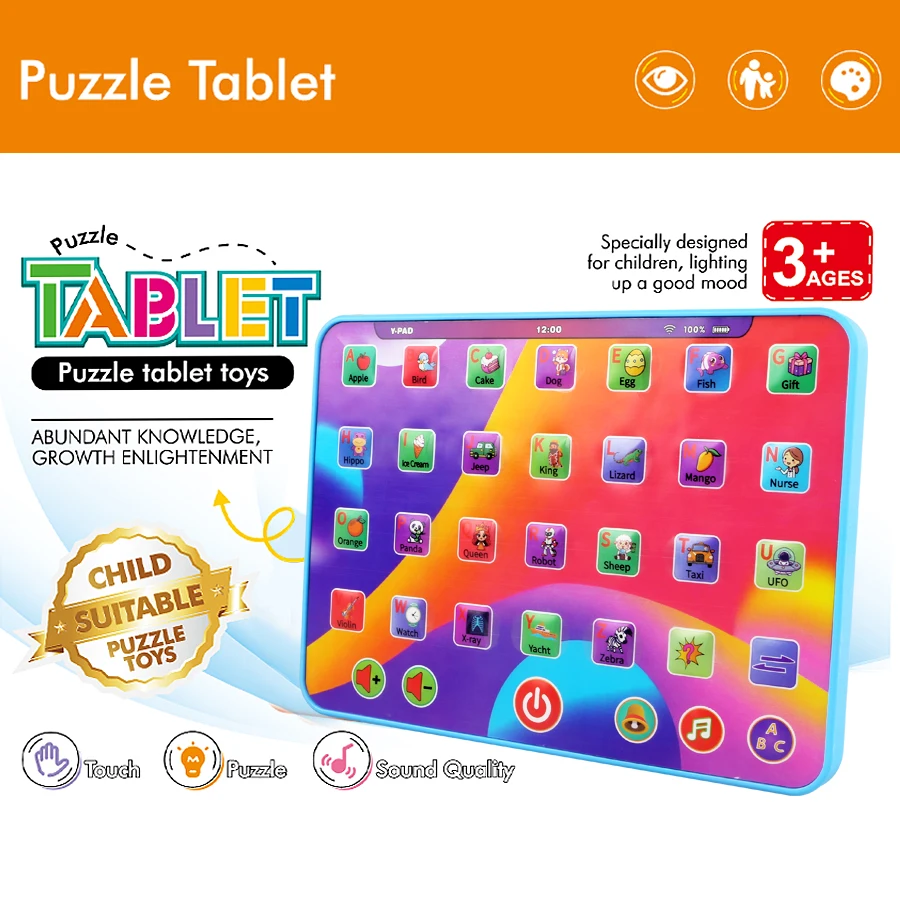 Alphabet Tablet To Learn Letters, Abc, Numbers, Colors, Music & Words, Interactive Toddler Learning & Education Toys For Kids_voghion.com