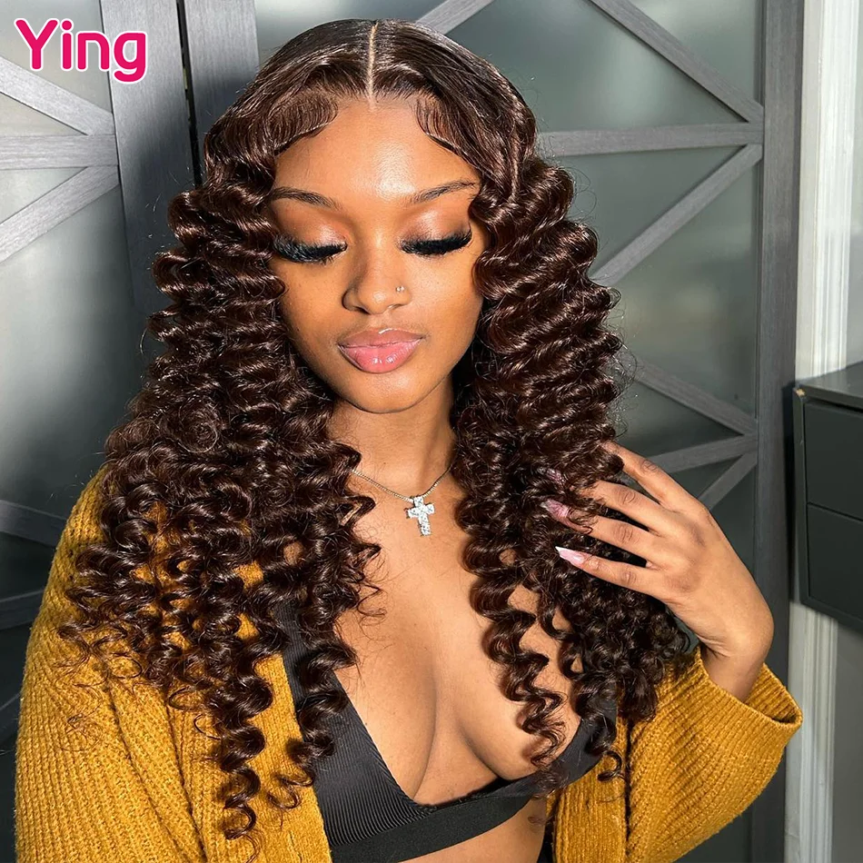 Chocolate Brown 200% Loose Deep 13x4 13x6 Lace Frontal Human Hair Wig PrePlucked Brazilian 34 Inch Loose Wave Lace Front Wig