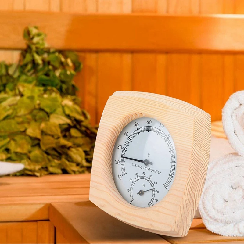 

Sauna Thermometer Wood With Metal Dial And Hydrometer Thermometer Sauna Accessory