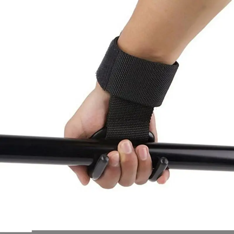 1PC Adjustable Strong Steel Hook Grips Straps Weight Lifting Strength Training Gym Fitness Black Wrist Support Lift Straps 3