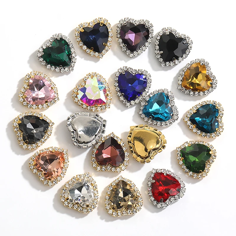 

Heart Shape Glass Rhinestones With Claw Sew On Crystal Stone Metal Base Buckle For Clothes Strass Diamond Sewn Rhinestones