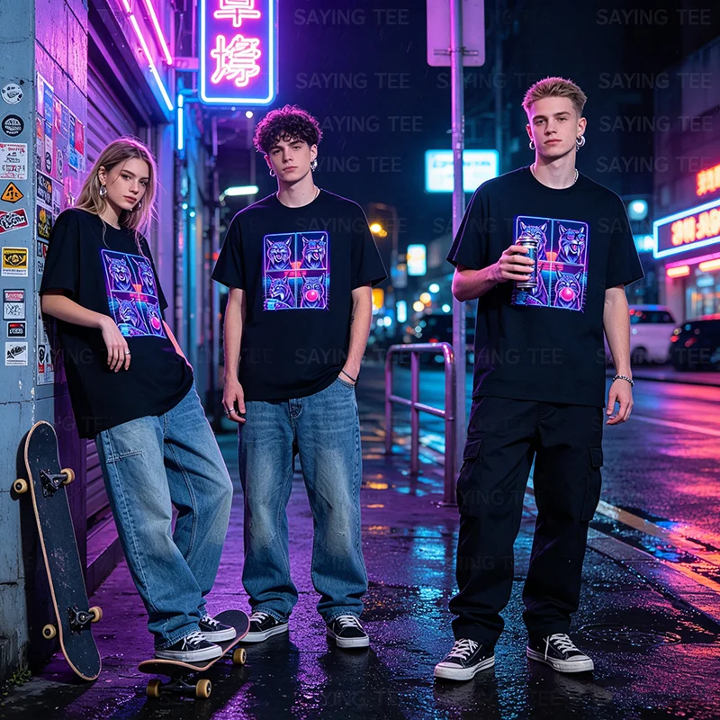 Y2K Katze Tiger Luchs Lustiges Luchs-T-Shirt Humor Niedlicher Tierdruck Grafik Damen Herren Kleidung Baumwolle Mode Streetwear Persönlichkeit