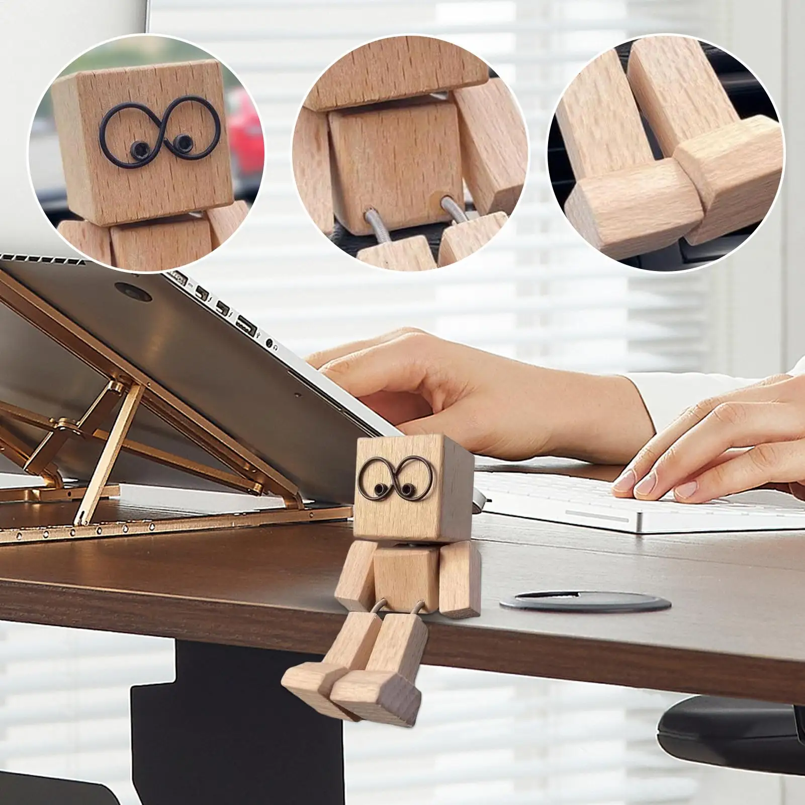 Shaking Wooden Man Figurine Man Tabletop Decor Creative Statue for Car Dashboard Study Shelf Display Desk Bedroom Living Room