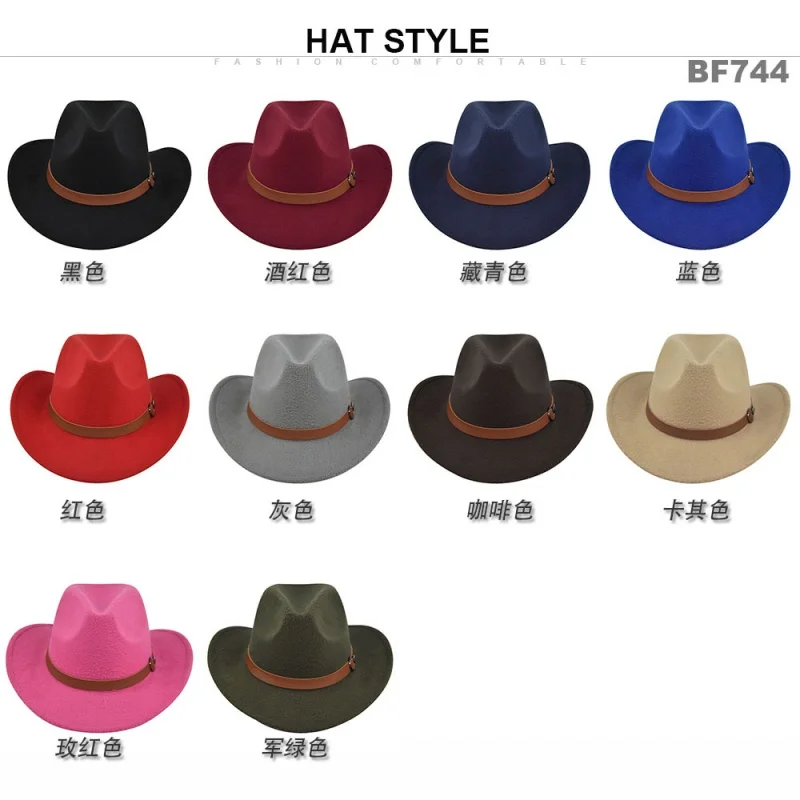 European And American Sheep Cowboy Fur Felt Woolen Ethnic A Hood Brown Belt Retro Fedora Hat 4